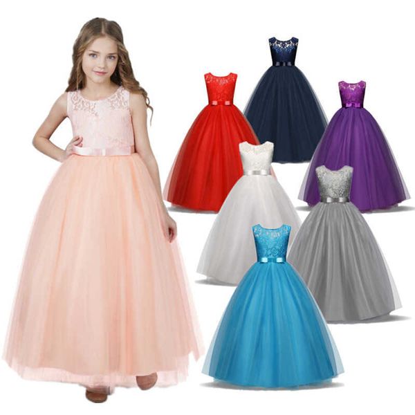 Flor elegante menina Drteenage branco formal vestido de baile para casamento crianças meninas longas vestidos crianças roupas novas tutu princesa x0803