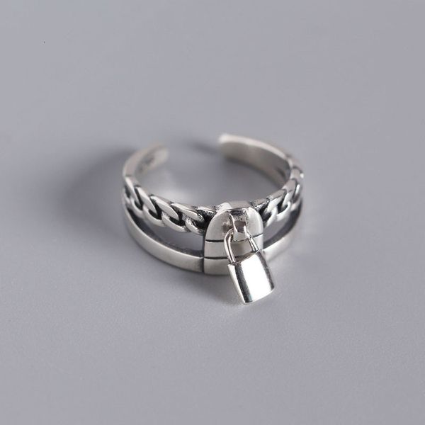 

tyj0237 us s925 silver double lock ring tank chain ring index finger ring girl