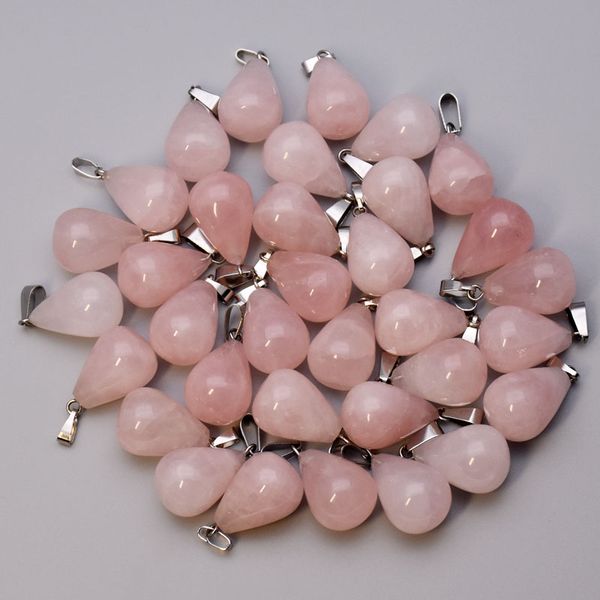 

natural stone hexagonal pillar heart cross waterdrop shape charms rose quartz pendants for jewelry making diy necklace earrings, Bronze;silver