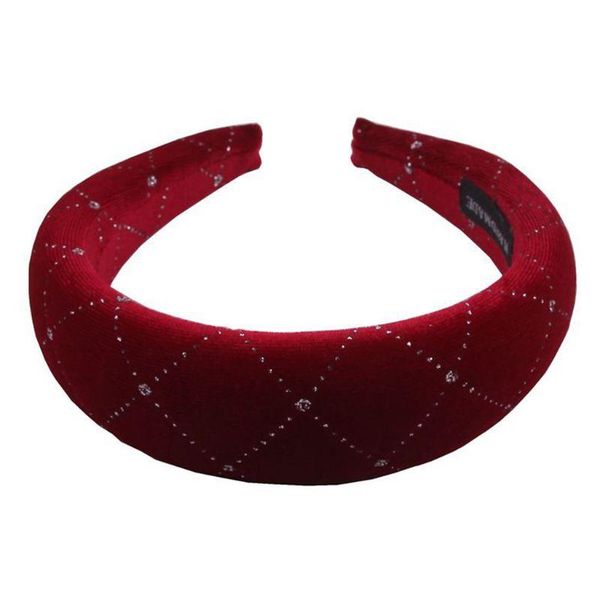 

vintage velvet wide headband thick sponge padded women hair hoop shimmer rhinestone rhombus embellished party styling headwear