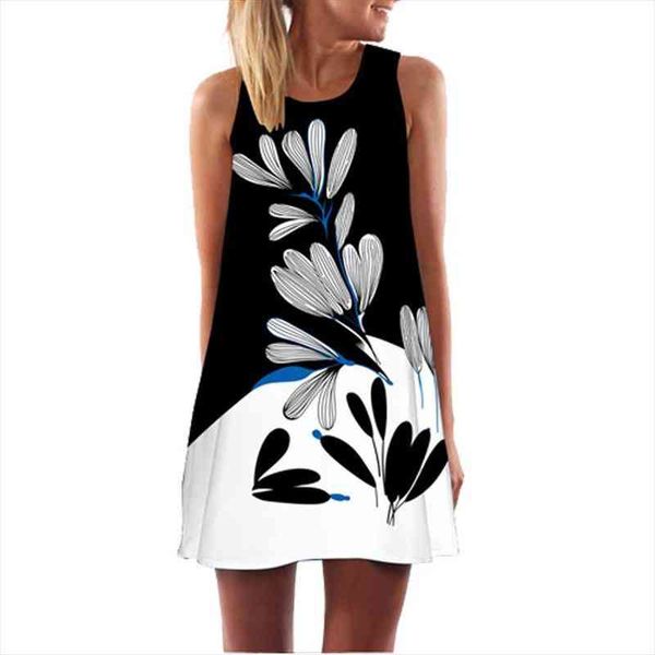 

summer dress women floral print chiffon dress sleeveless boho style short beach sundress casual shift dresses vestido, Black;gray