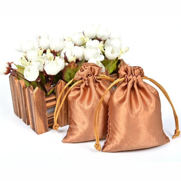 

gift wrap 7x9cm gold satin jewelry drawstring bag organza for candy party supplies packaging 50pcs
