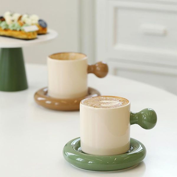 

mugs nordic ins ball handle coffee with plates ceramics double color retro mug tableware pastry dishes afternoon tea set