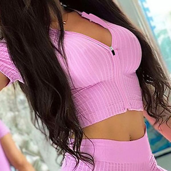 

yoga outfit women shirts zipper sports fitness short-sleeved high-stretch seamless top