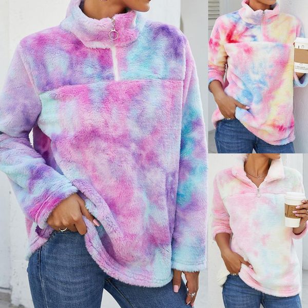 

hoodies multicolor fleece casual women drawstring hooded sweatshirt 2021 winter warm tie dye long sleeve hoodies s-3xl, Black