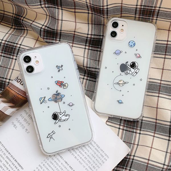 

creative spaceman planet starry sky phone case, suitable for iphone 11 12 pro max 12 mini x xs xr 7 8 plus transparent soft tpu silicone dro