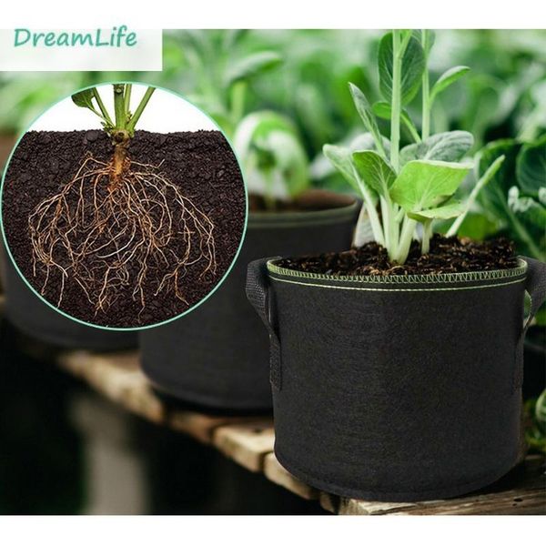 

planters & pots 5pcs plant growing bag fabric flower pot seedling vegetable garden organic compost