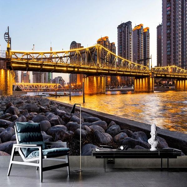 

wallpapers custom 3d mural modern golden bridge building city po wallpaper living room sofa background wall covering home decor fresco