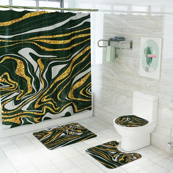 

shower curtains marbled polyester curtain bathroom non-slip soft bath mat toilet seat cushion set flannel absorbent carpet doormat