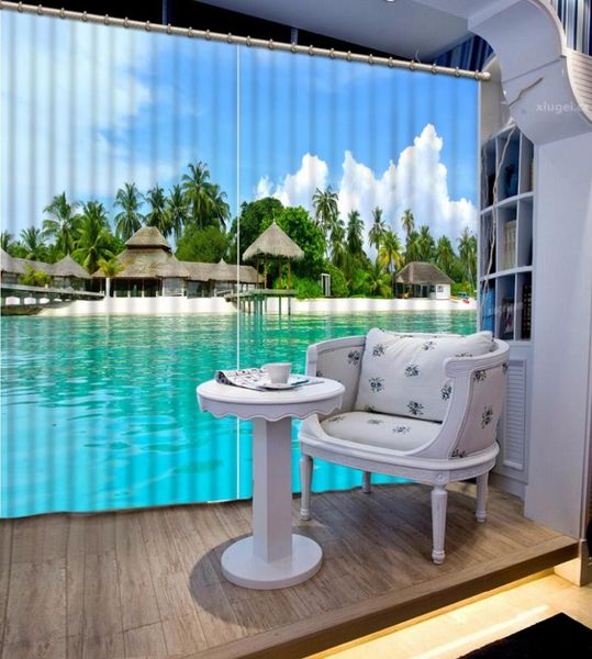 

curtain & drapes 3d fashion customized blue seascape scenery blackout fabric po window for the bedroom