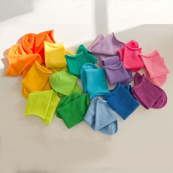 

kids toddler baby fashion solid candy color crew socks curling cotton girls dress calf stocking boys casual wear rallytan, Pink;yellow