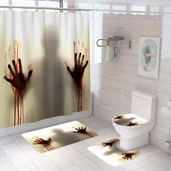 

shower curtains 3d print halloween blood handprint curtain waterproof polyester bathroom anti-skid bath rugs carpet toilet lid