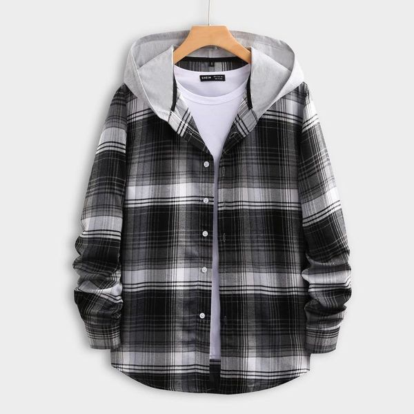 

men's casual shirts qicius brand men shirt long-sleeve cotton spring/autumn loose fashion trendy male plaid hooded for clothing, White;black