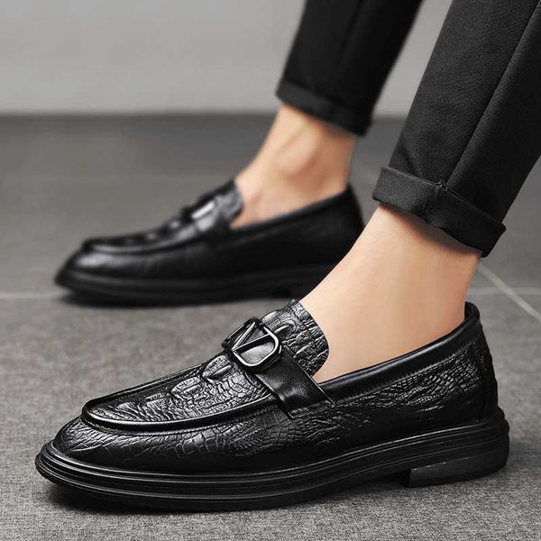 

british style men's 2022 new spring low black formal dress work crocodile business casual shoes