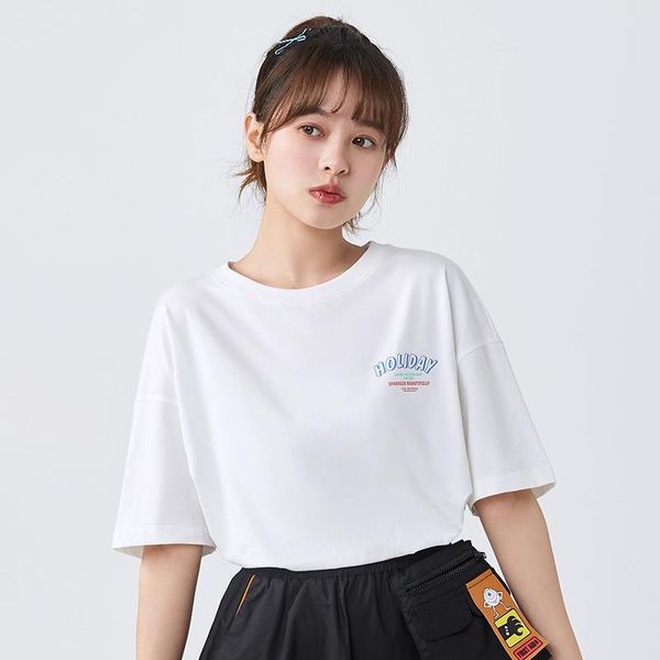 

women's t-shirt semir summer print casual t shirt 2021 short sleeve t-shirts loose slim trendy bottoming niche design, White