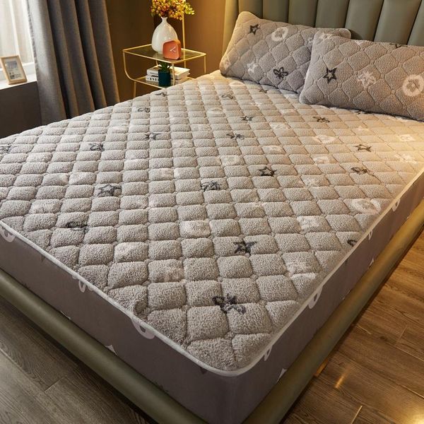 

sheets & sets elastic fitted sheet lamb wool quilted bed super thick and warm mattress cover queen doiuble twin full size winter sale