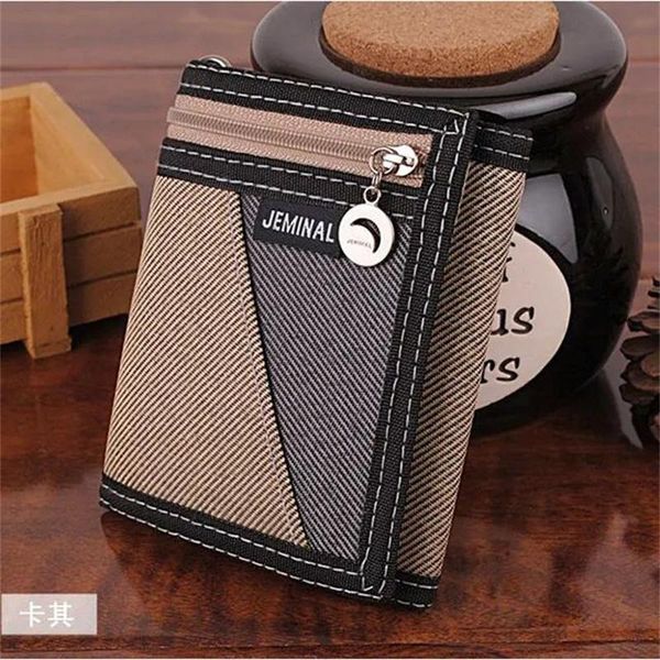 

wallets fashion men's canvas casual three-fold short wallet simple student zipper coin purse, Red;black