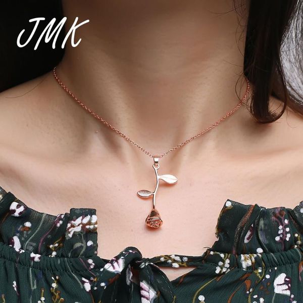 

pendant necklaces jmk romantic rose necklace princess silver 18k gold jewelry for women girls valentine birthday party gift drop