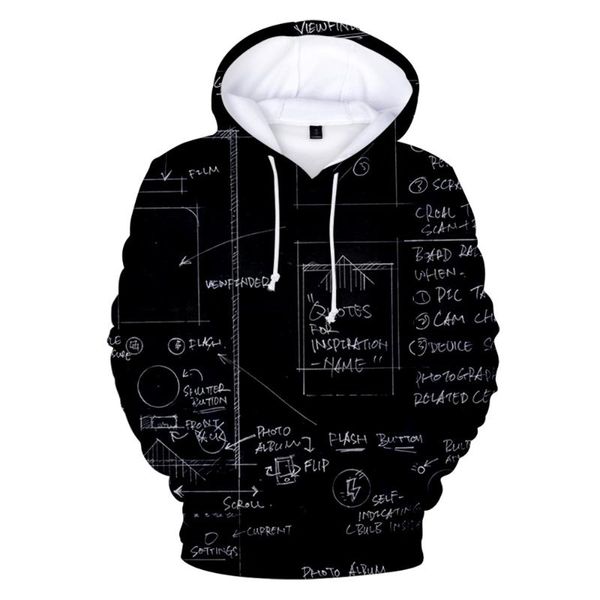 

men's hoodies & sweatshirts creativity science formula 3d man woman funny math physical chemistry hooded streetwear kawaii kids coat, Black