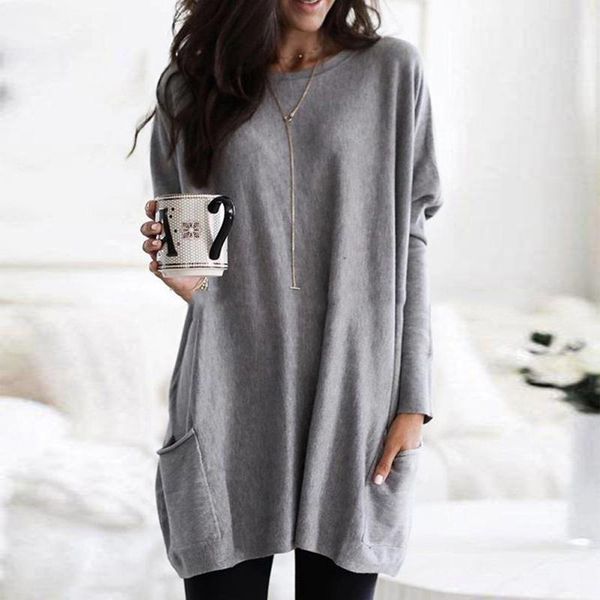 

women's t-shirt spring autumn long sleeve fashion o-neck pocket casual 2021, White
