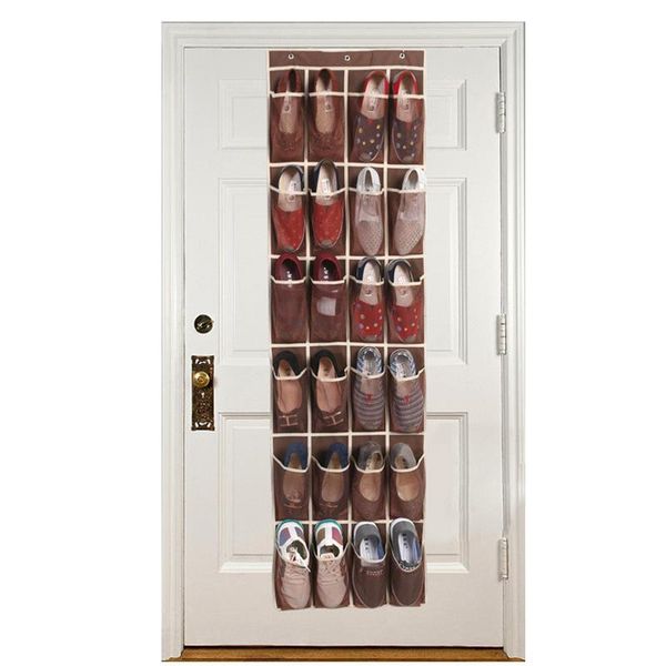 

storage bags 24 large pockets over the door shoe organizer, hanging organizer with 2 hooks shoes holder for closet bedroom, beige