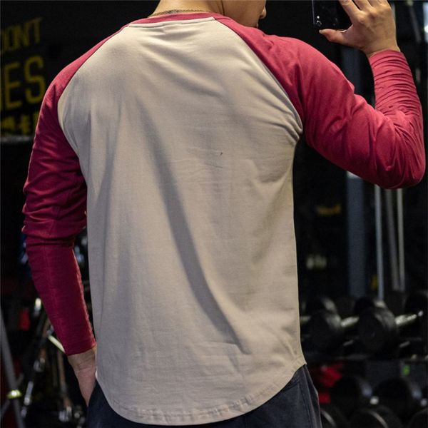 

2021 autumn new casual fashion print men's gyms black t-shirt fitness jogging sports long-sleeved shirt aqm7, White;black