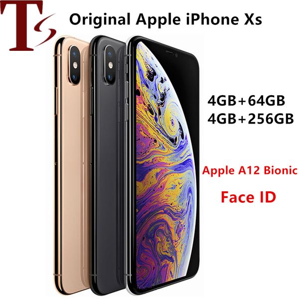 Reformado original desbloqueado Apple iPhone XS 4G LTE 4GB RAM 64GB/256GB ROM ID FACE FACA FORNECIMENTO A12 BIONIC CHIP IOS12 iPhone 2658mAh 1pc