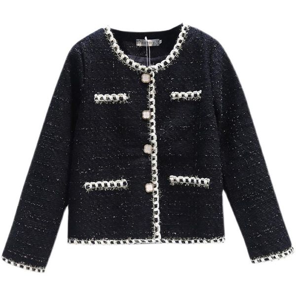 

women's jackets 2021 fashion little fragrant wind jacket ladies tweed black short coat women vintage clothes outerwear h1509, Black;brown