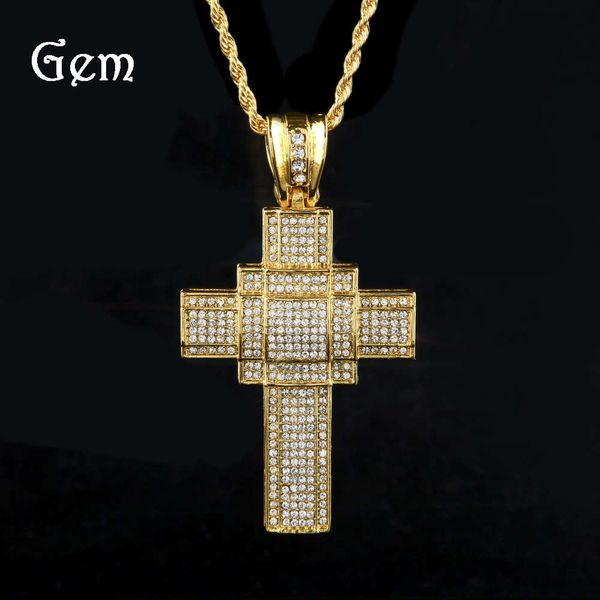 

new hip hop men's diamond cross pendant street fashion necklace trend jewelry, Silver