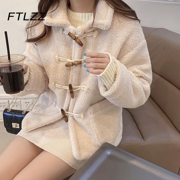 

women's jackets women lamb wool coat autumn winter long sleeve with horn buttons ladies coats and, Black;brown
