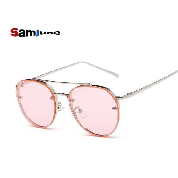 

samjune 2021 clear lens round sunglasses women men vintage double beam rimless mirror sun glasses female ladies uv400, White;black