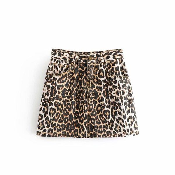 

skirts asds women leopard print denim skirt faldas mujer animal pattern pockets vintage female casual basic a line wqz55200, Black
