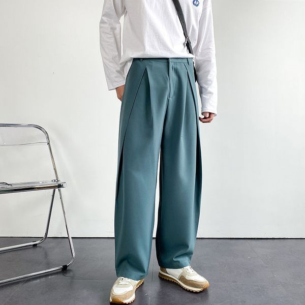 

men's pants spring summer loose suit korean dress harajuku streetwear solid color wide-leg straight-leg men mo9p, Black