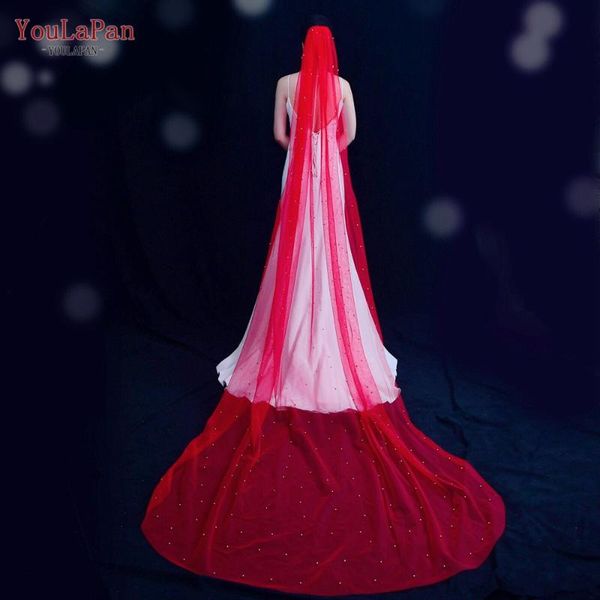 

bridal veils youlapan v89 veil red coloured with pearl cathedral wedding baroque, Black