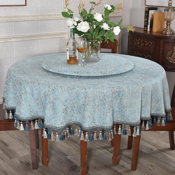 

table cloth business office large tassel pattern solid color and simple round tablecloth blue writing desk balcony elegant custom