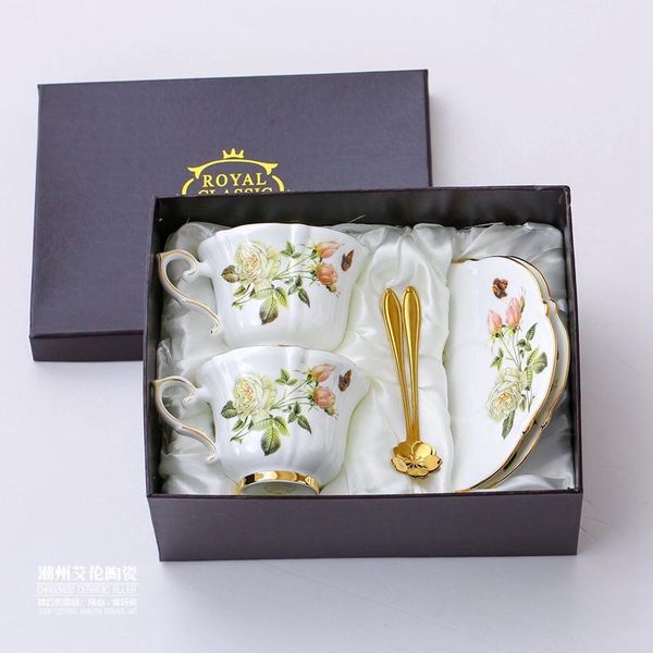 

cups & saucers boreal europe style bone china porcelain coffee cup pastoral white rose english afternoon teacup and saucer set gift box