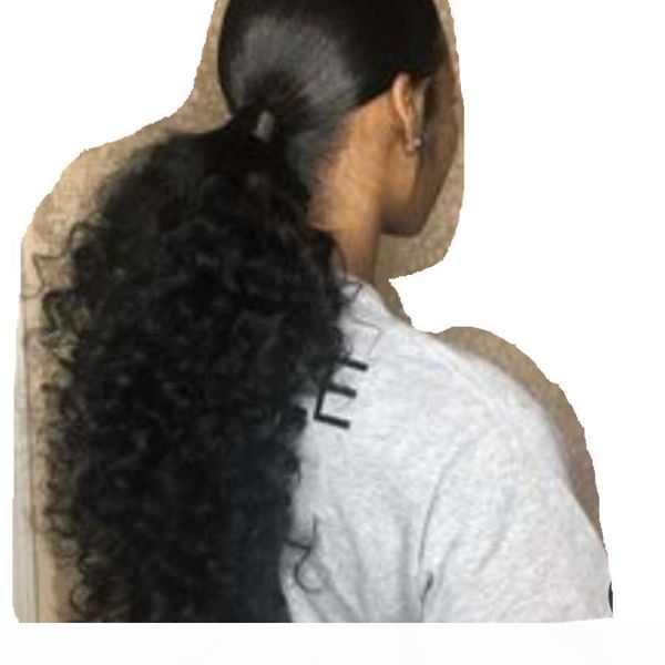 

long black curly drawstring ponytail human hair