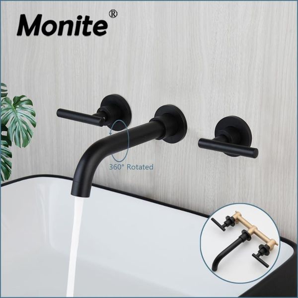 

monite matte black bathroom bathtub mixer faucet stream spray wall mounted soild brass wash basin sink tap joint pipe faucet
