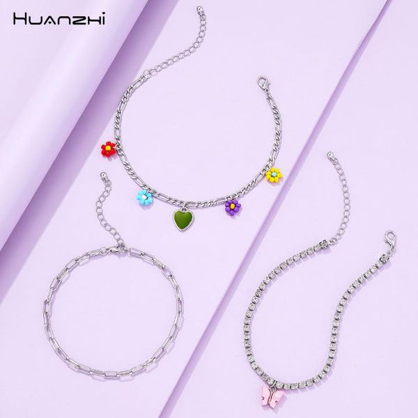

chains huanzhi 2021 vintage butterfly heart-shaped flowers multi-layer metal zircon necklace 3pcs for ladies girls summer party jewelry, Silver