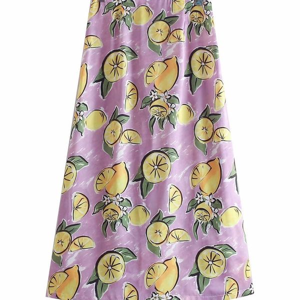 

bb35-9315 european and american fashion lemon printed half-length skirt, Black
