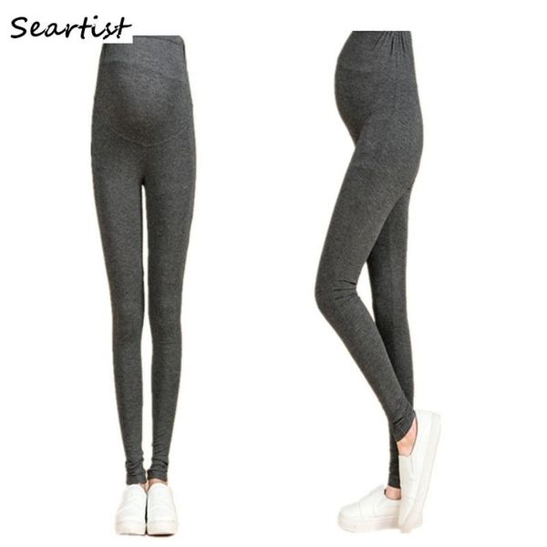 

maternity bottoms seartist waist abdominal pregnancy leggings spring cotton long pants pregnant women plain black gray trousers 2021 20, White