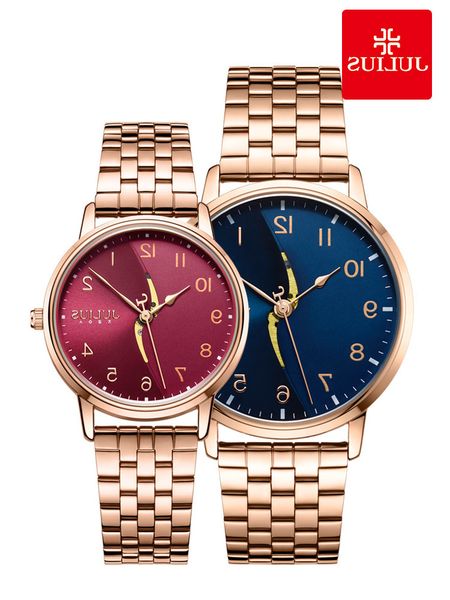 

new julius men's women's watch couple lovers' clock fashion hours stainless steel boy's girl's birthday gift box, Slivery;brown