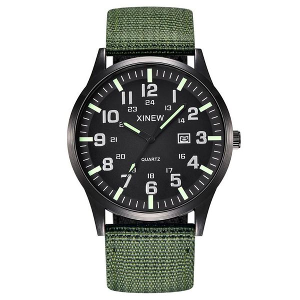 

wristwatches men boy round dial nylon strap band military date quartz wrist watch gift elegant analog luxury sports wristwatch clock, Slivery;brown