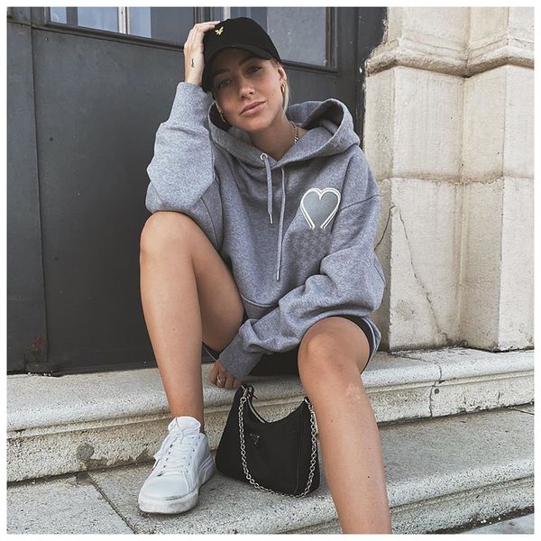 

2021 autumn winter new men's and women's street leisure love flocking embroidery cotton pullover hoodie 6vqc, Black