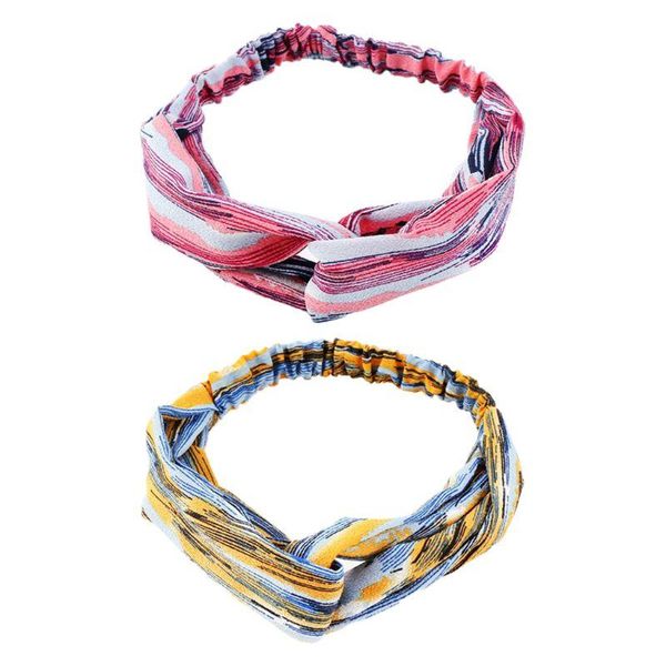 

women sport yoga elastic button headband contrast color abstract stripes ruched headwrap protect ears cross knot turban