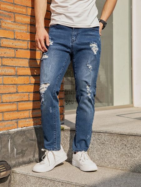 

men slant pocket ripped jeans b6ix#, Blue