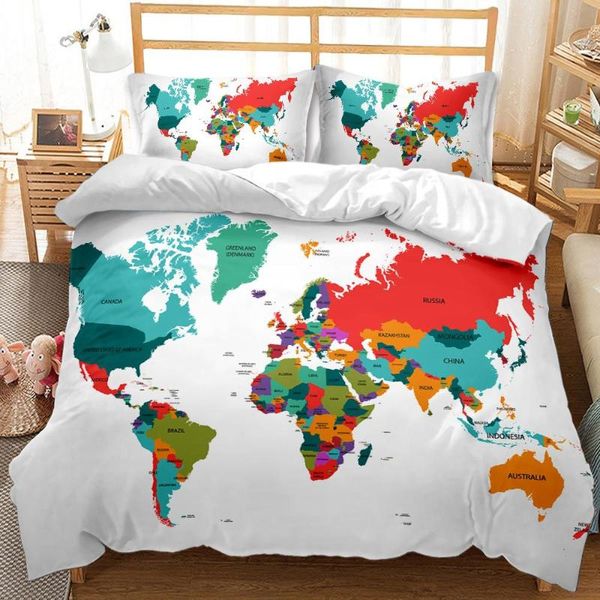 

bedding sets color map 3d printing quilt cover bed three piece set children's bedroom supplies cartoon pillow case