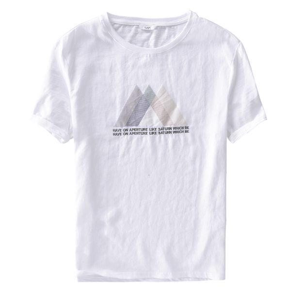 

2021 new nova chegada linho e algodo branco t-shirt da marca moda casual shirt dos homens vero respirvel camisas de t para v0f1, White