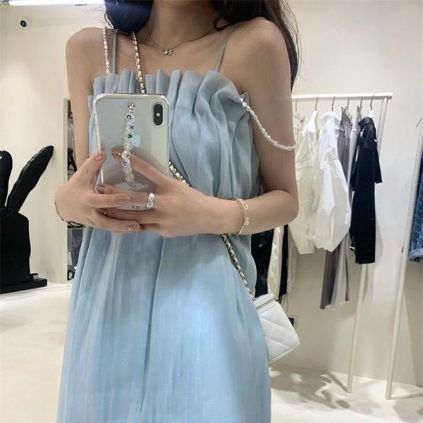 

casual dresses suspender dress women's summer 2021 midi cute mesh pearl long camisole, Black;gray