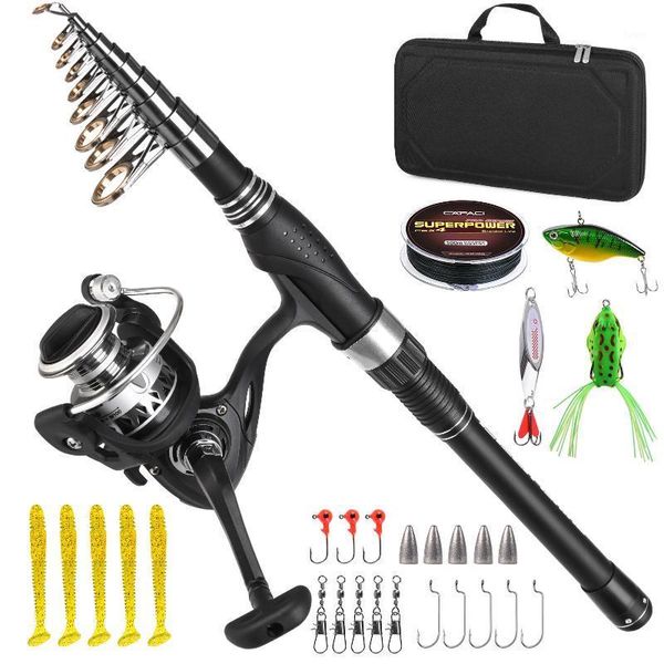 

fishing rod and reel combo carbon fiber with set lures jig hooks carrier bag boat rods